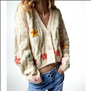 Zara Floral Knit Cardigan NWT